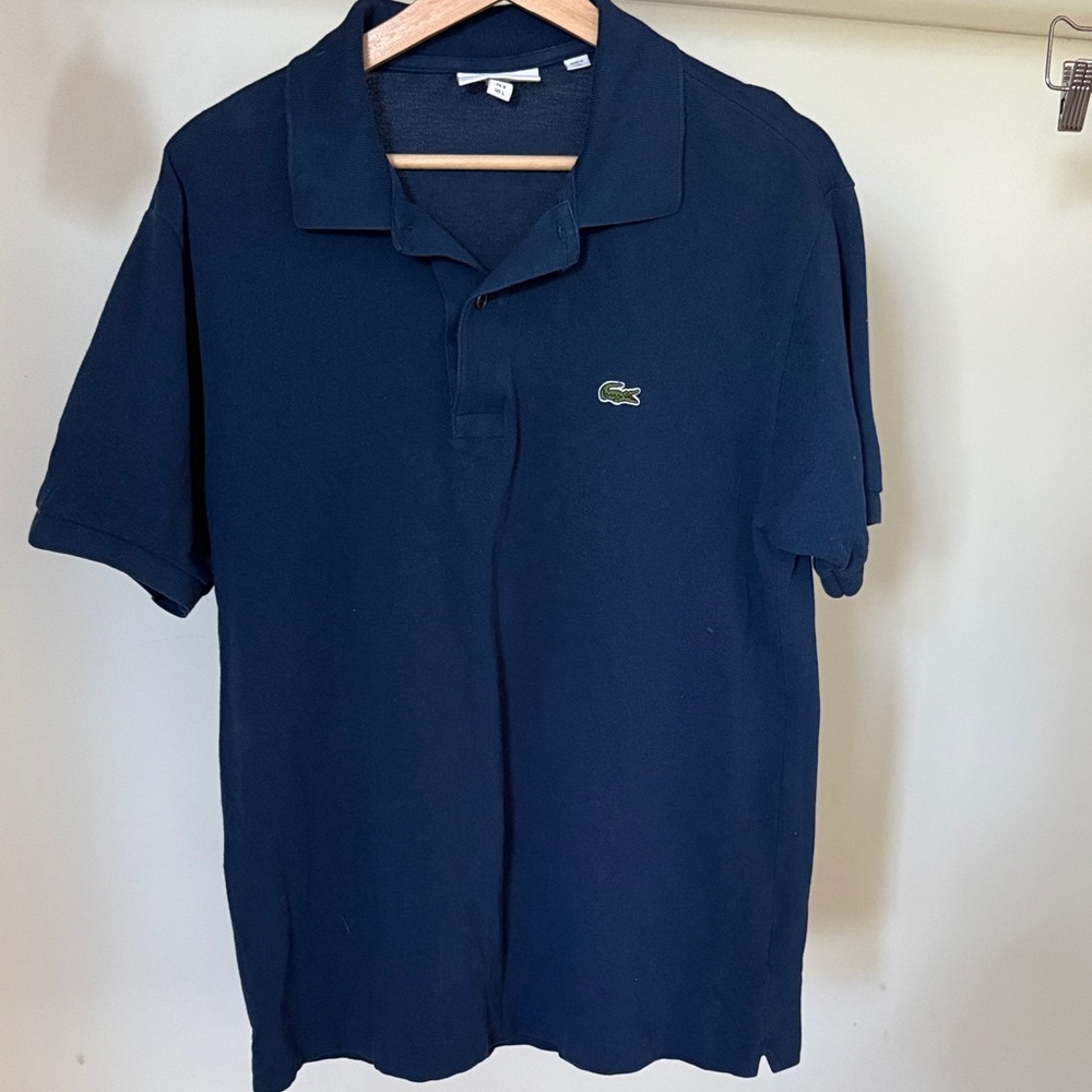Lacoste Navy Blue Short-Sleeve Polo with Green Crocodile Logo